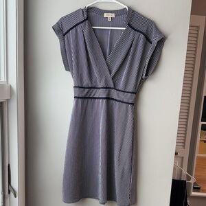 Monteau Navy and White Striped Midi Dress